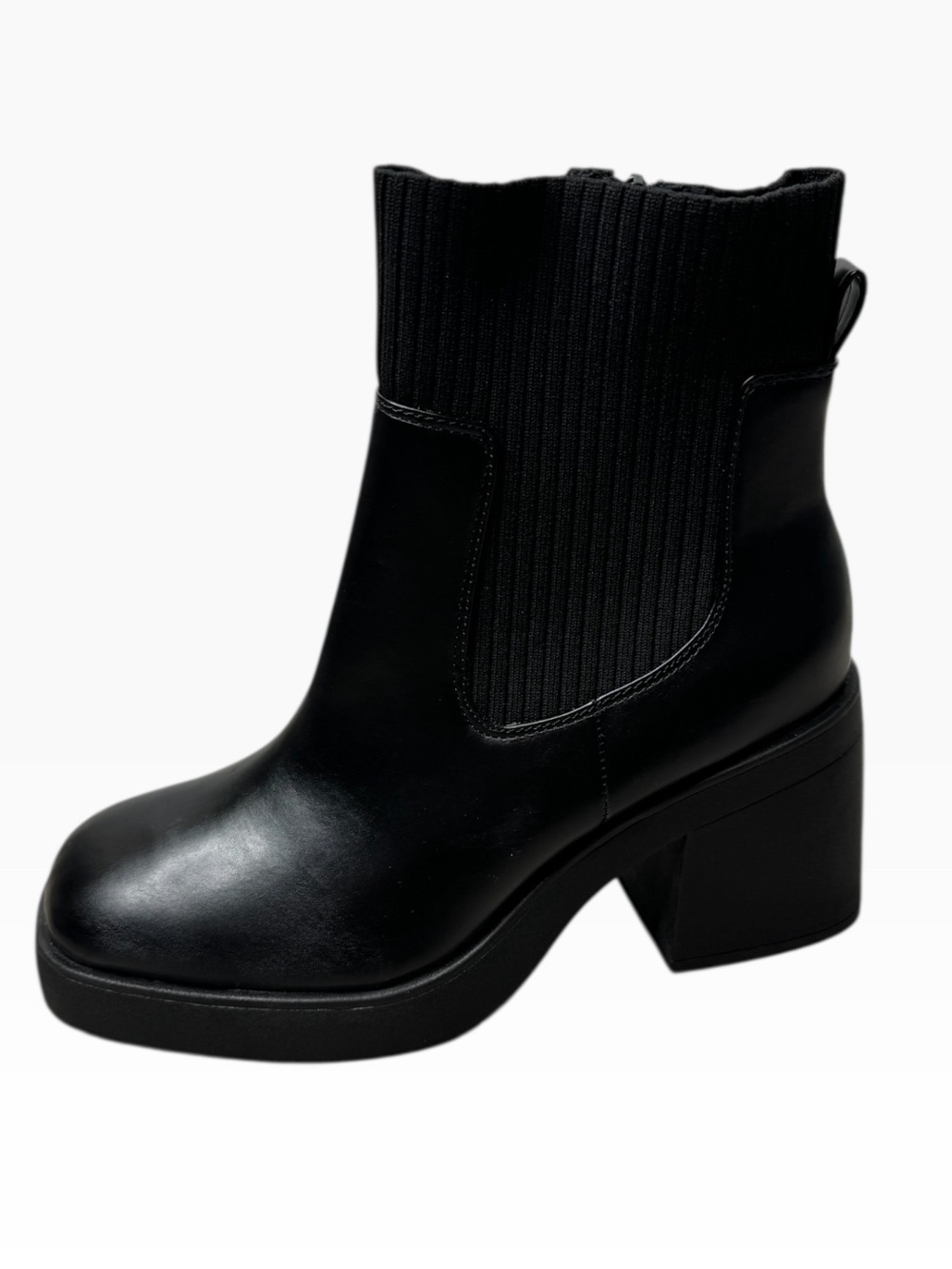 SM New York Black Ribbed Shaft Block Heel Ankle Boots Sz:9.5
